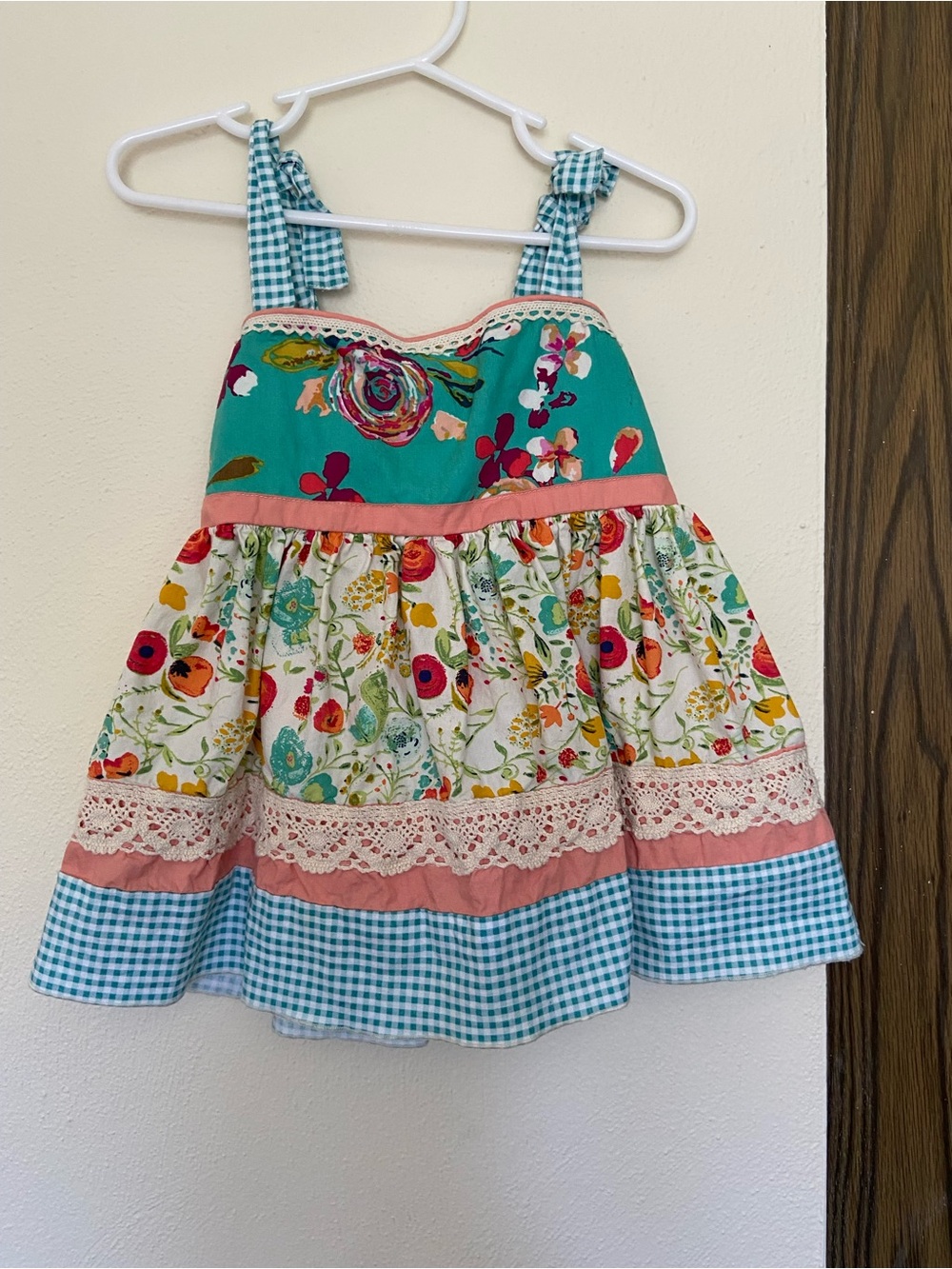 Teal & Floral Tiered Tank Top for Girls - Sleeveless Tie-Strap